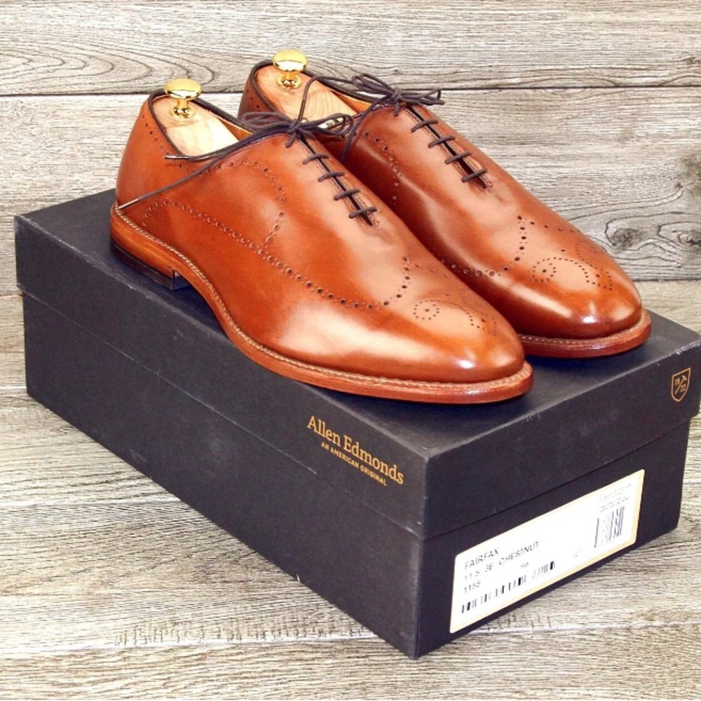 Allen Edmonds Brown Oxfords with Intricate Broguing and Polished Leather Finish